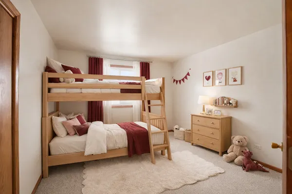 a bed room with a bed and furniture