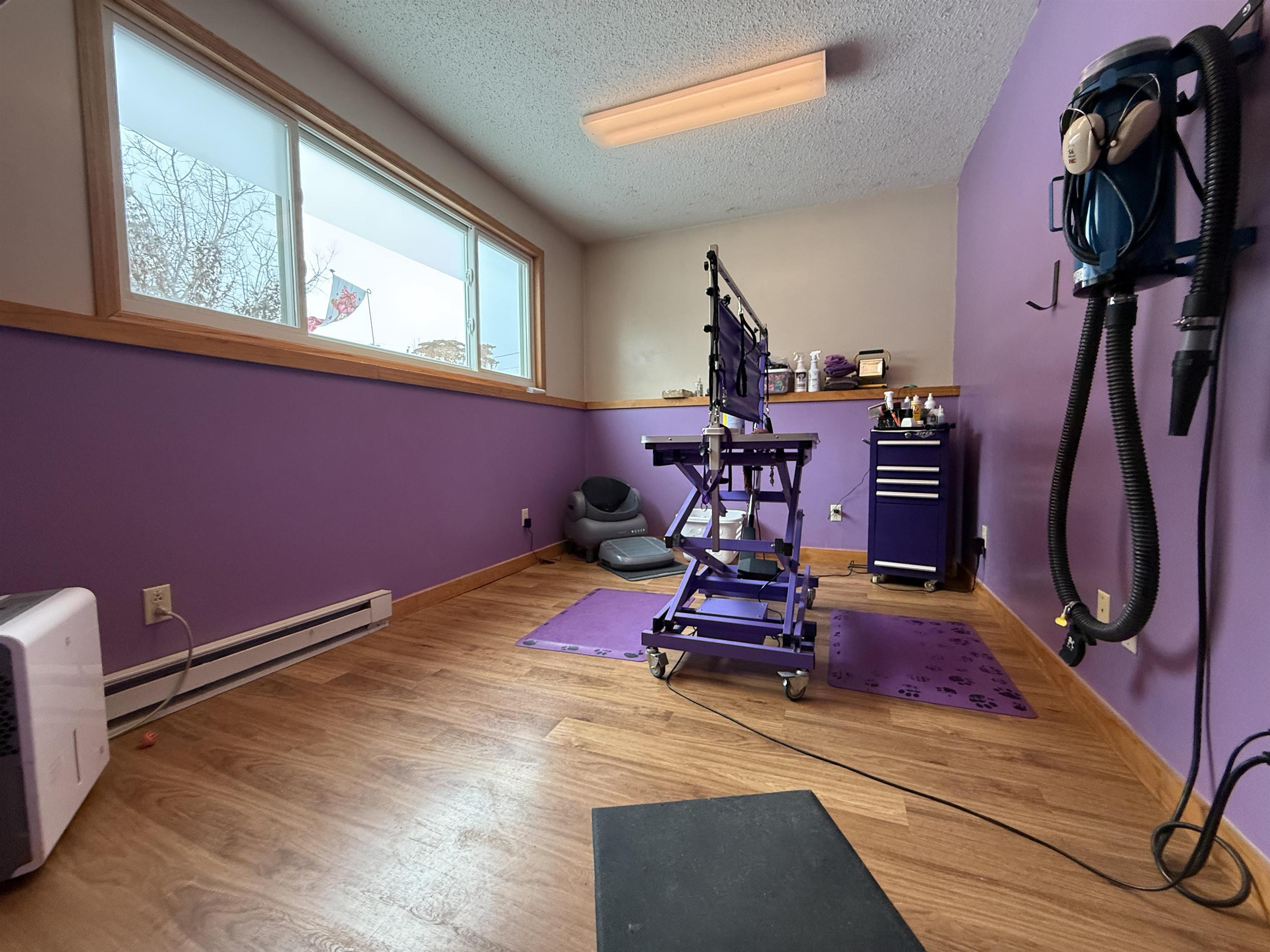 3991 Dillon Road Hibbing, MN 55746 - Photo 24 of 25 Workout room with a textured ceiling, a baseboard heating unit, and light wood-style flooring