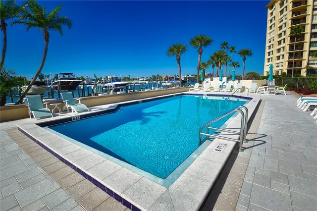 a view of a building with sitting area
