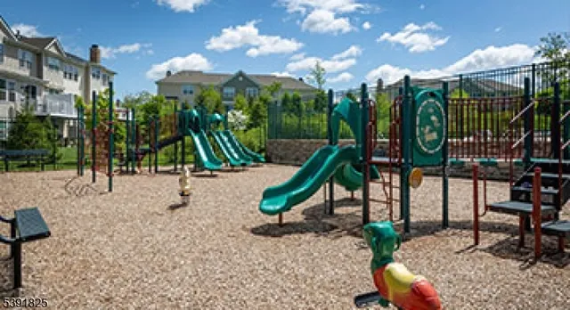 a view of a park with swings