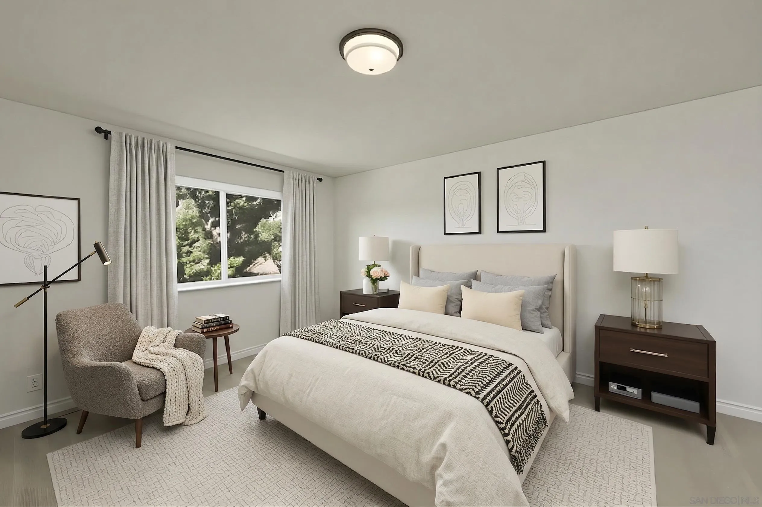 9949 Erma Road, Unit 203 San Diego, CA 92131 - Photo 21 of 43 a bedroom with a bed and a couch