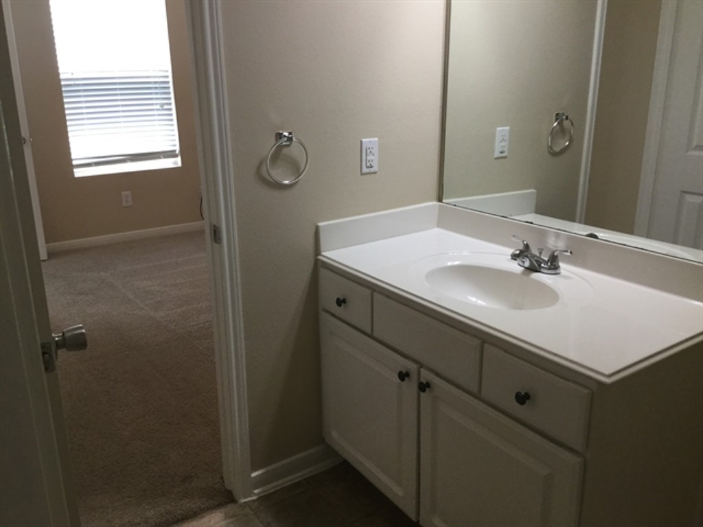 9830 Wing Street Conroe, TX 77385 - Photo 5 of 22 a bathroom with a sink vanity and a mirror