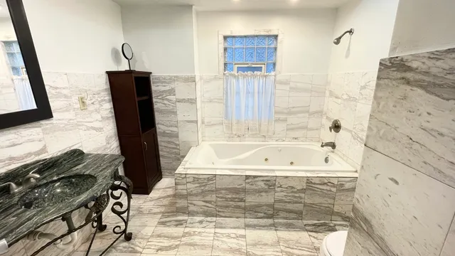 a bathroom with shower