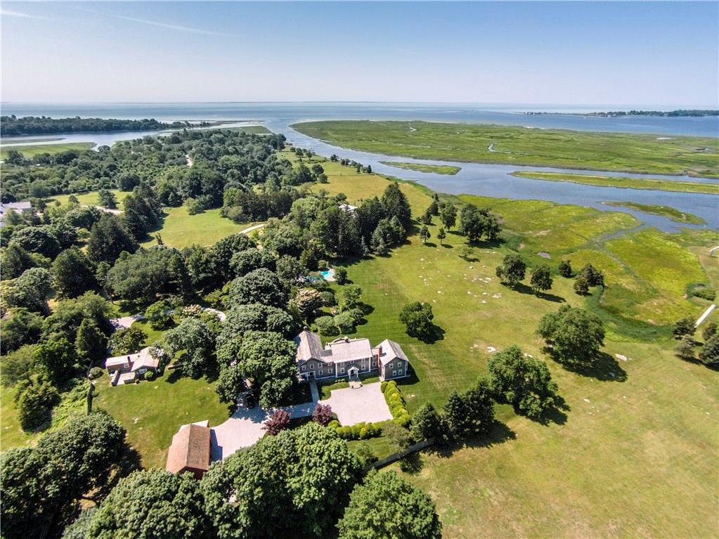 Front of Home with Barn and Guest House overlooking the Back River to Long Island Sound.