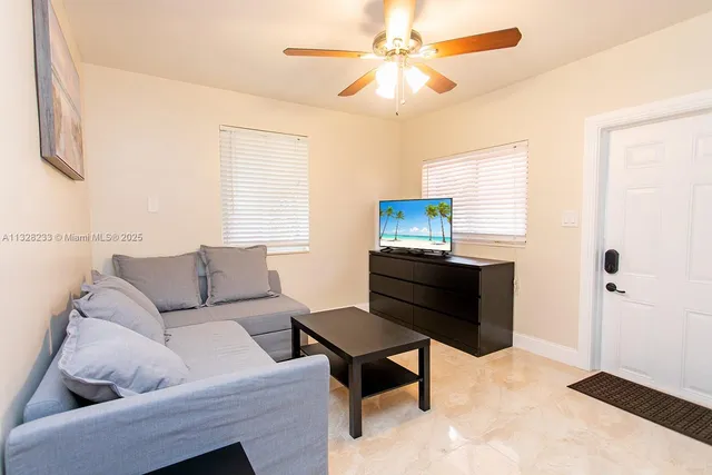 a living room with furniture