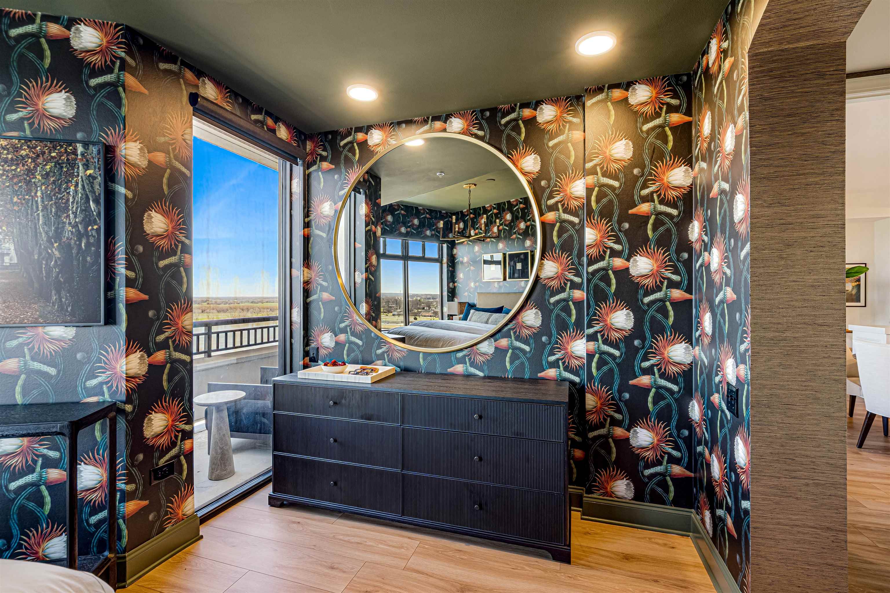 717 Riverside Drive, Unit 1205 Memphis, TN 38103 - Photo 6 of 33 Bedroom featuring light wood finished floors, wallpapered walls, and recessed lighting