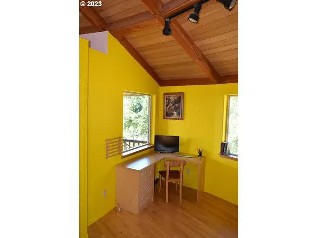 a view of wooden door