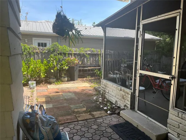 a view of porch with a chair