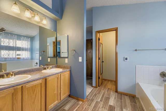 a bathroom with a sink a mirror and a bathtub