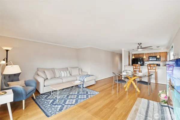 a living room with furniture and a rug