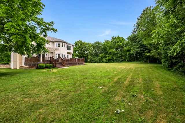 a view of a field of grass and trees