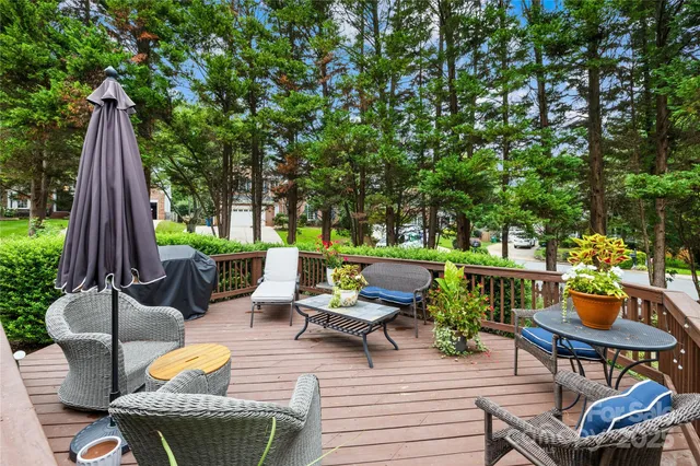 a view of a patio with couches chairs and a potted plant
