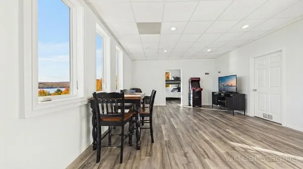 an aerial view of residential houses with outdoor space