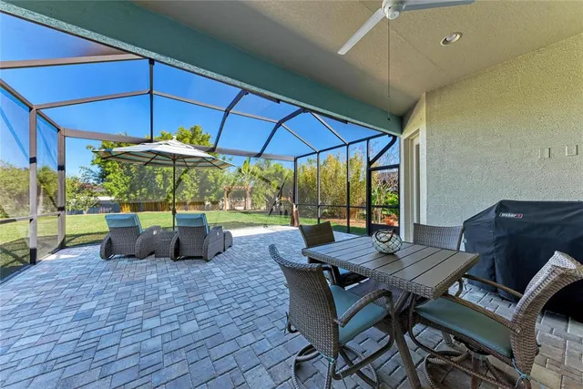 an aerial view of a house with a garden