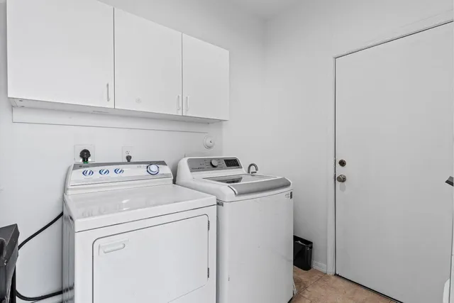 a living room with a black white wall and a potted plant