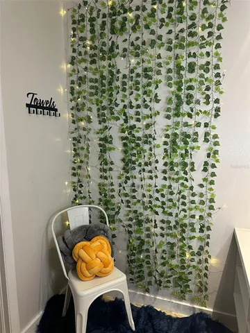 a view of a balcony with chair