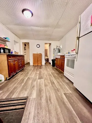 a large room with cabinets