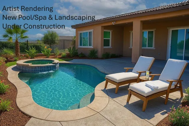 a view of a swimming pool with lounge chairs