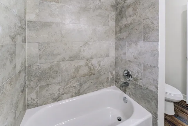 a bathroom with a bathtub