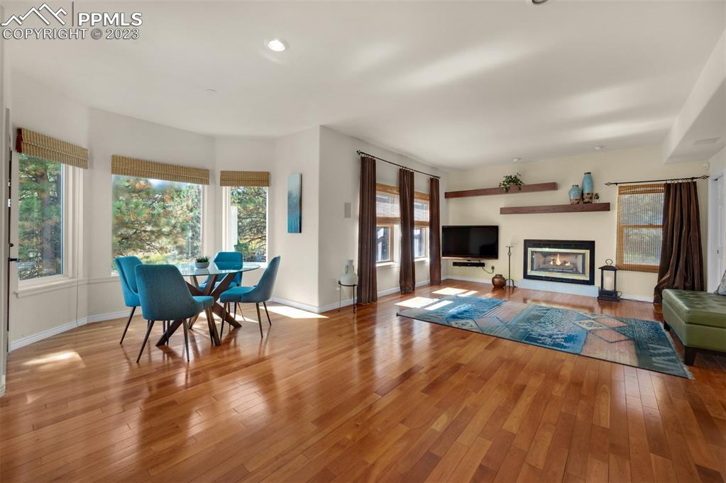7425 Tobin Road Colorado Springs, CO 80908 - Photo 15 of 49 a view of a livingroom with furniture a flat screen tv and a fireplace