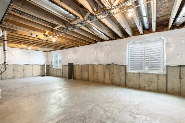 a view of a room with racks on the wall