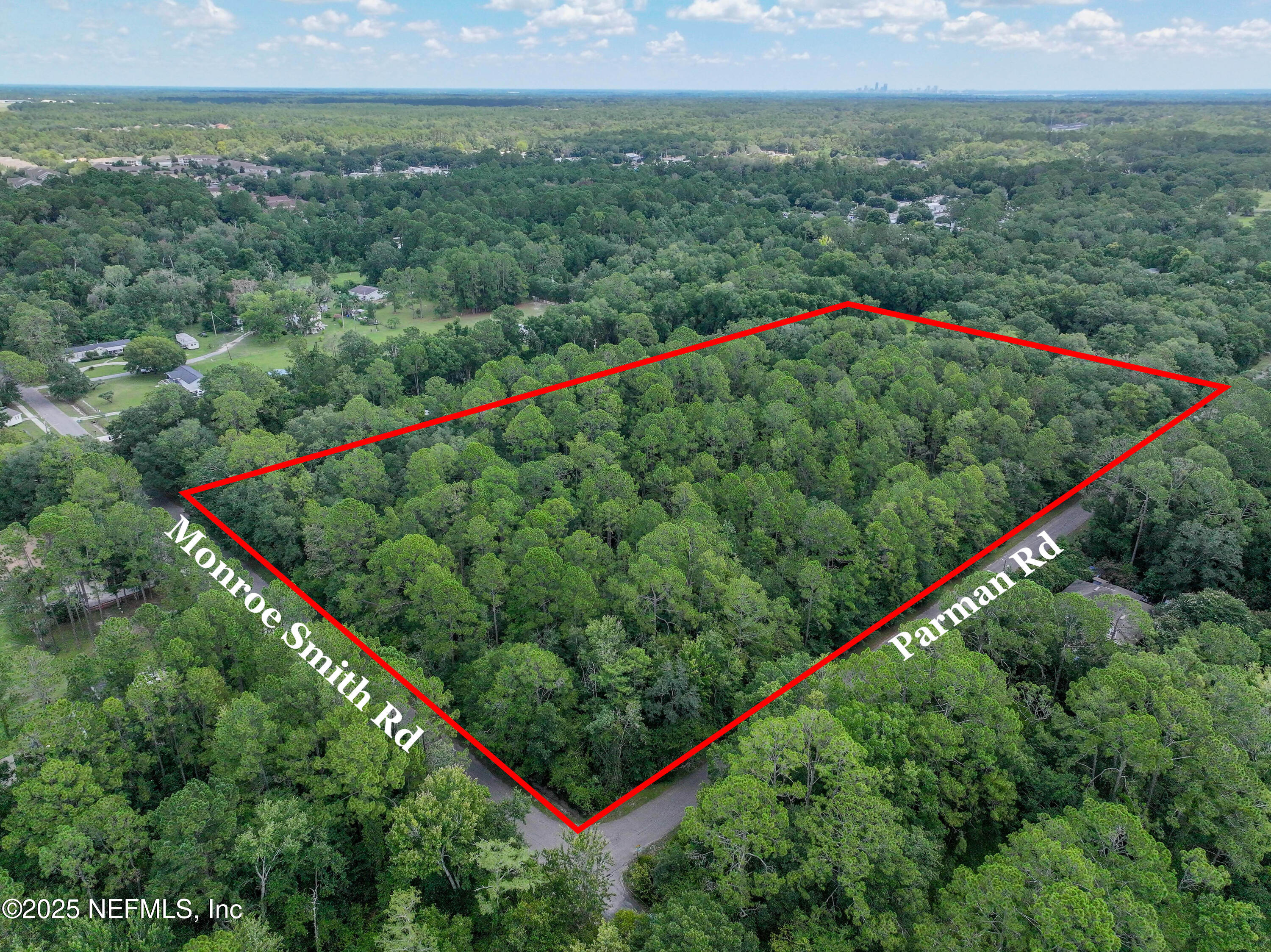 a view of a lush green forest with a lush green hillside and a houses