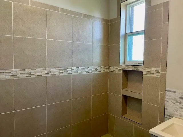 a bathroom with a window