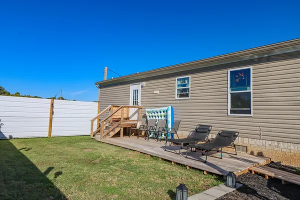a front view of a house with patio