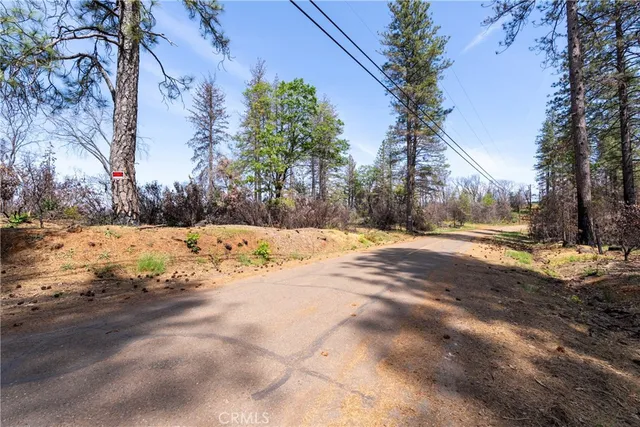 a view of a yard with snow on the road