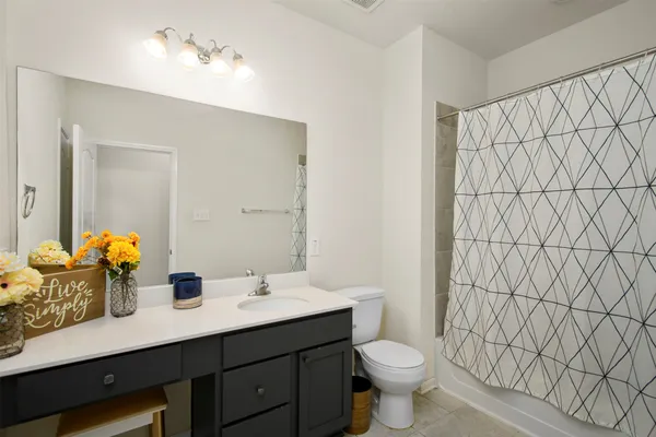 a bathroom with a sink a toilet and mirror