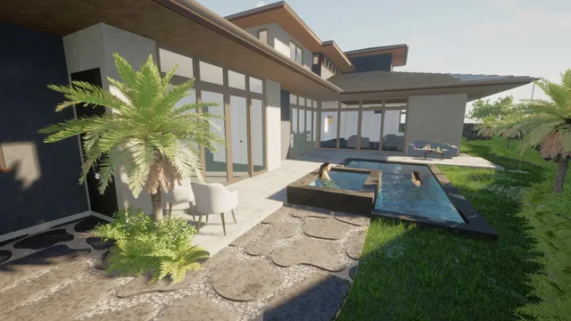 view of a with a bench