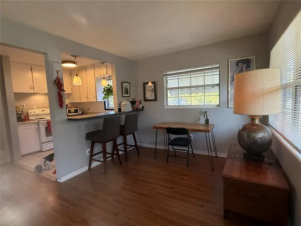 a workspace with wooden floor