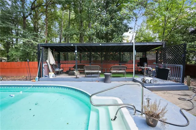 an outdoor view of patio with furniture