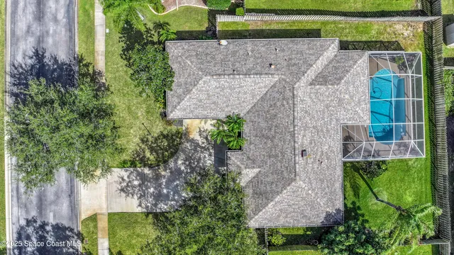 an aerial view of a house
