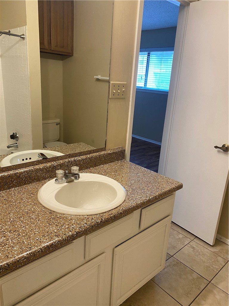 806 West 24th Street, Unit 308 Austin, TX 78705 - Photo 14 of 25 a bathroom with a granite countertop sink and a mirror
