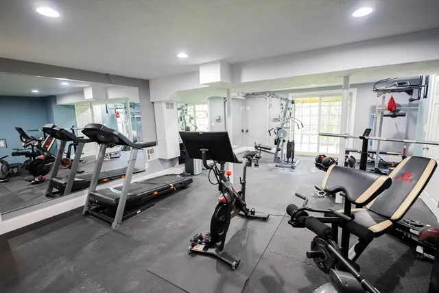 a view of a room with gym equipment