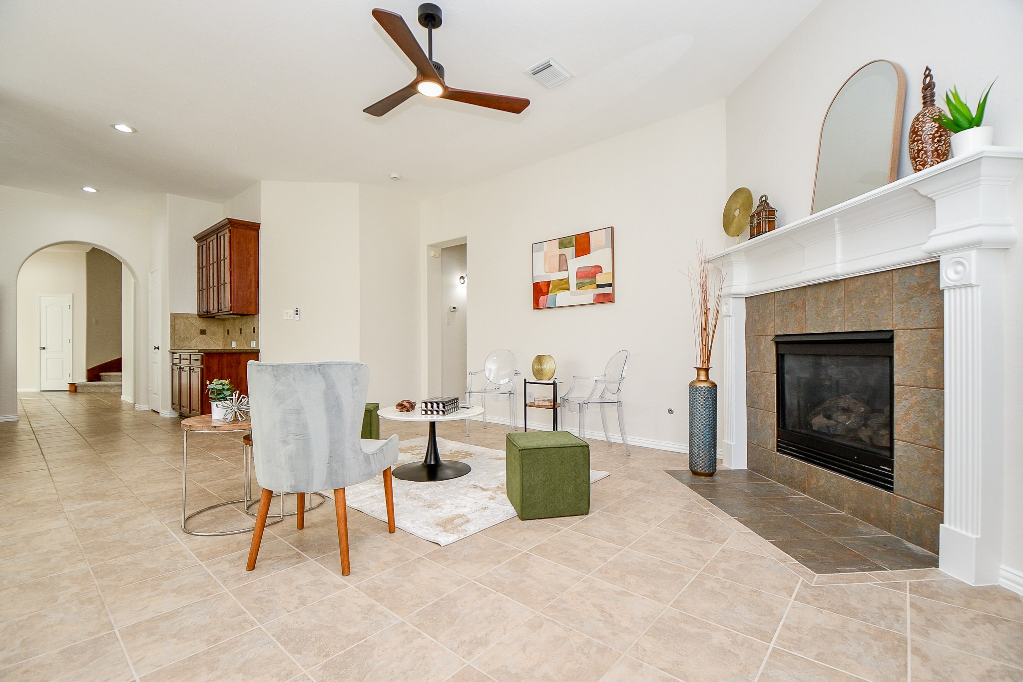 45 Cherry Hills Houston, TX 77064 - Photo 20 of 49 a living room with furniture and a fireplace