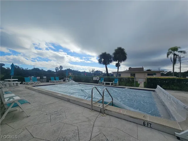 a view of a garden and deck