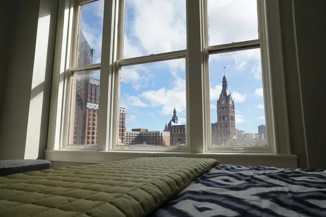 a view of a windows in the balcony