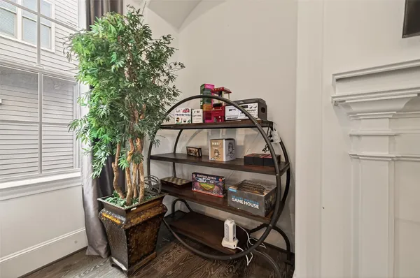 a view of a balcony with chairs