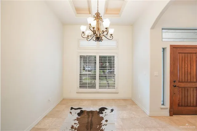 a view of a chandelier in a room