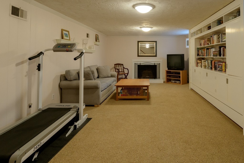 18 Haven Road Wellesley, MA 02481 - Photo 16 of 16 a living room with furniture gym equipment and a fireplace