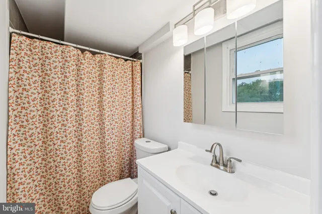 a bathroom with a sink a toilet and a mirror