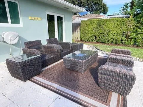 a outdoor living space with furniture and garden