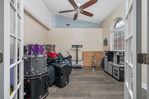 a room with a storage and utility