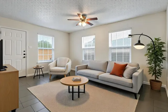 a living room with furniture