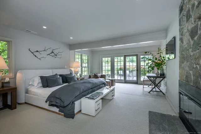 a living room with a wooden floor