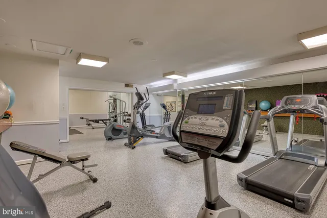 a room with gym equipment