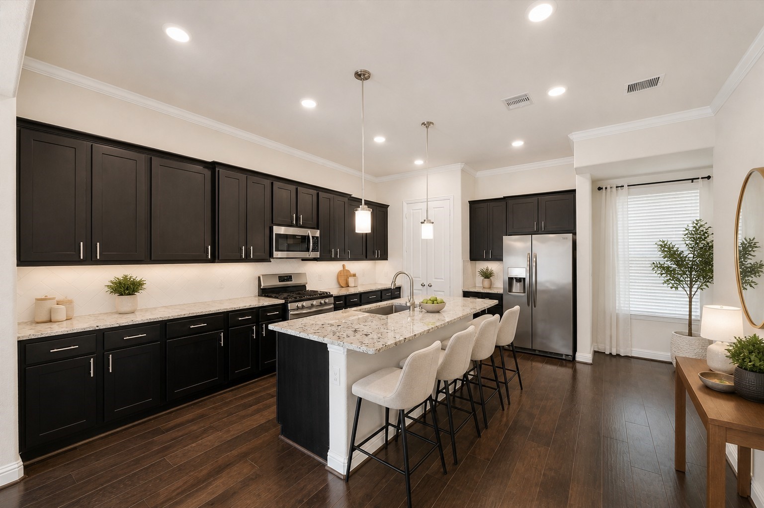 1764 Trinity Bend Drive Houston, TX 77080 - Photo 9 of 25 The kitchen provides abundant counter and storage space. The refrigerator conveys with the home. Virtually enhanced.