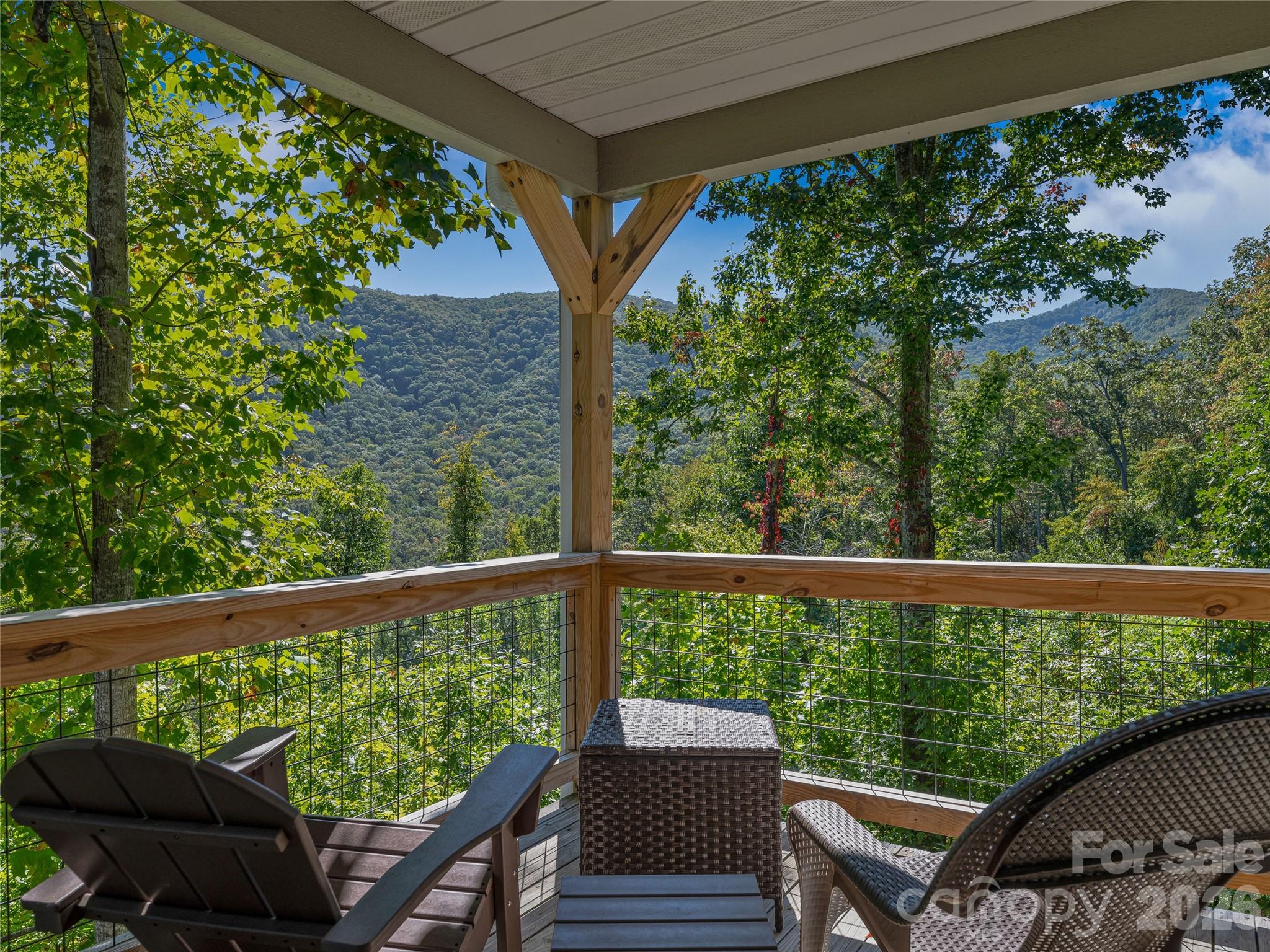 382 Black Oak Cove Road Candler, NC 28715 - Photo 16 of 46 a view of a chair and table in the balcony